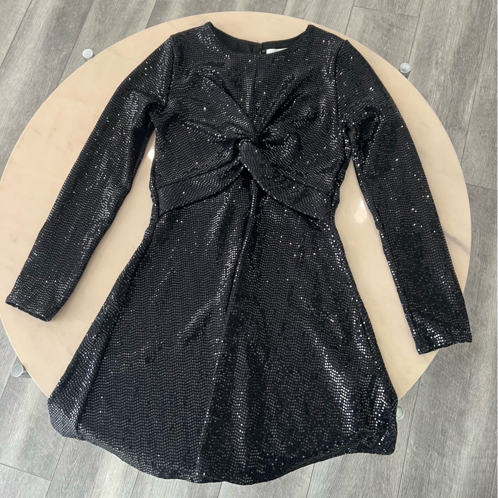 Zara Girls Black Sequin Twist Tie Front Dress.